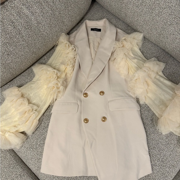 AKIRA Cream Double-Breasted Blazer with Gold Buttons - Picture 4 of 6